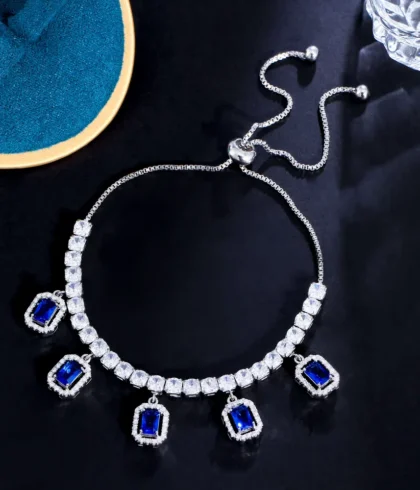 trendy-bling-blue-cubic-zirconia-crystal-silver-color-rectangle-bracelet
