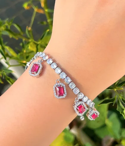 trendy-bling-red-cubic-zirconia-crystal-silver-color-rectangle-bracelet