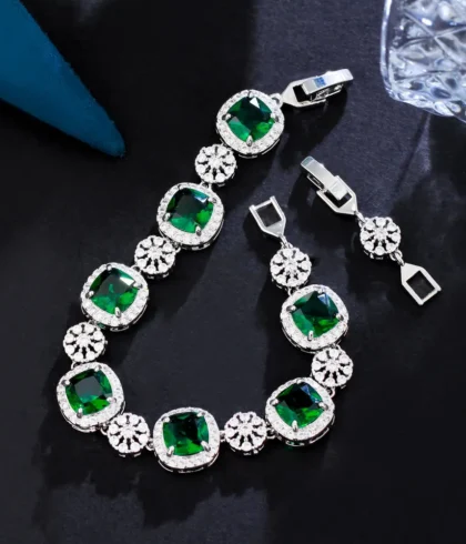 elegant-green-stone-square-cubic-zirconia-white-gold-plated-bracelet