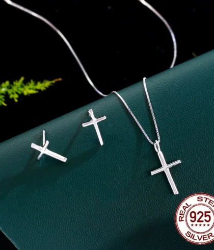 petra-fine-925-sterling-silver-glossy-cross-necklace-and-earring-set