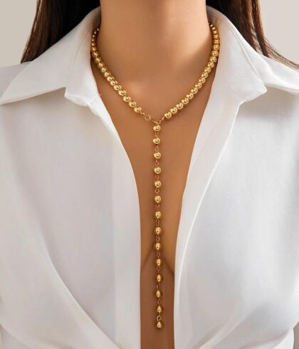 petra-new-fashion-long-gold-color-round-bead-collarbone-necklace